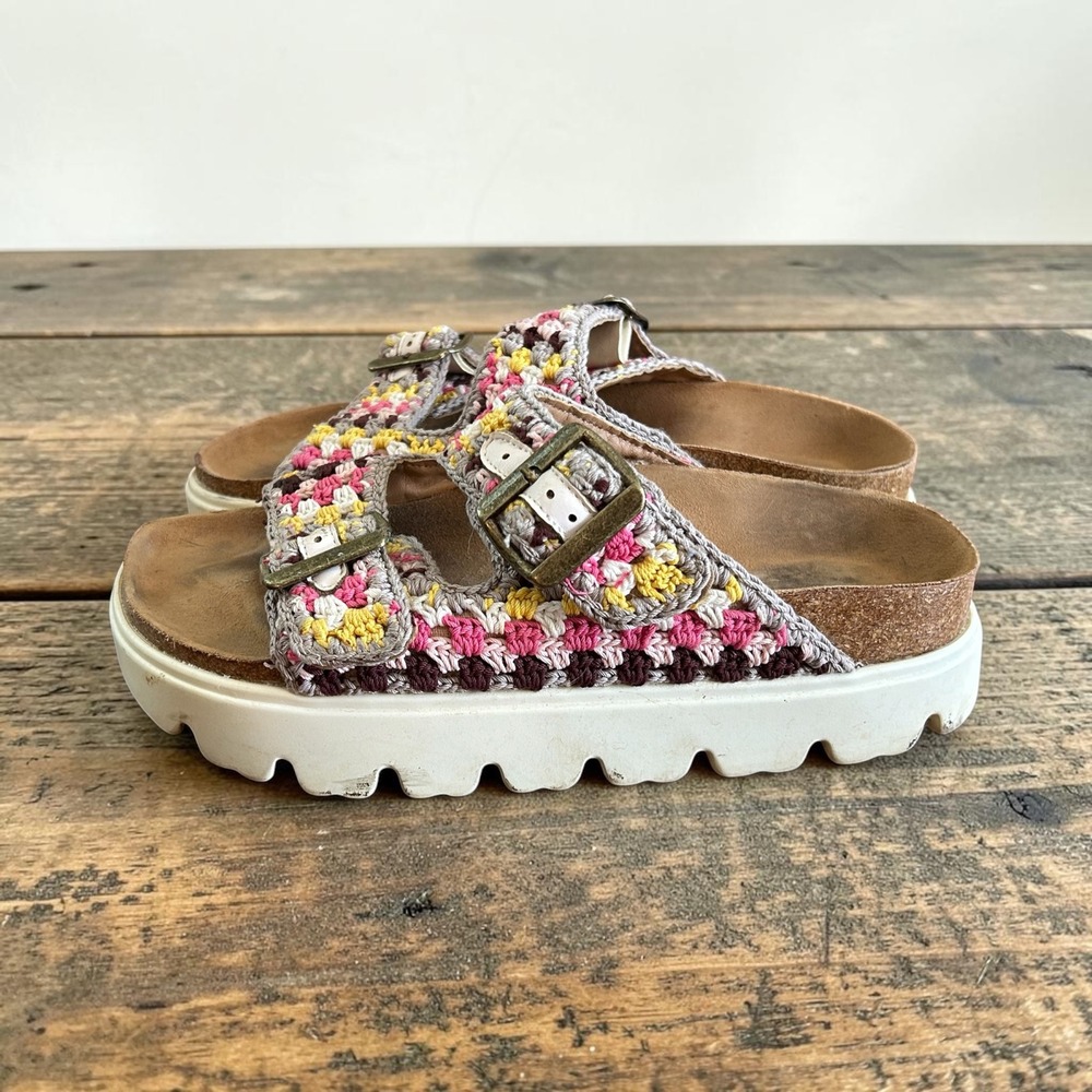 Hey Girl by Corkys Crochet Platform Sandals Multi Color Double Buckle Slides 9